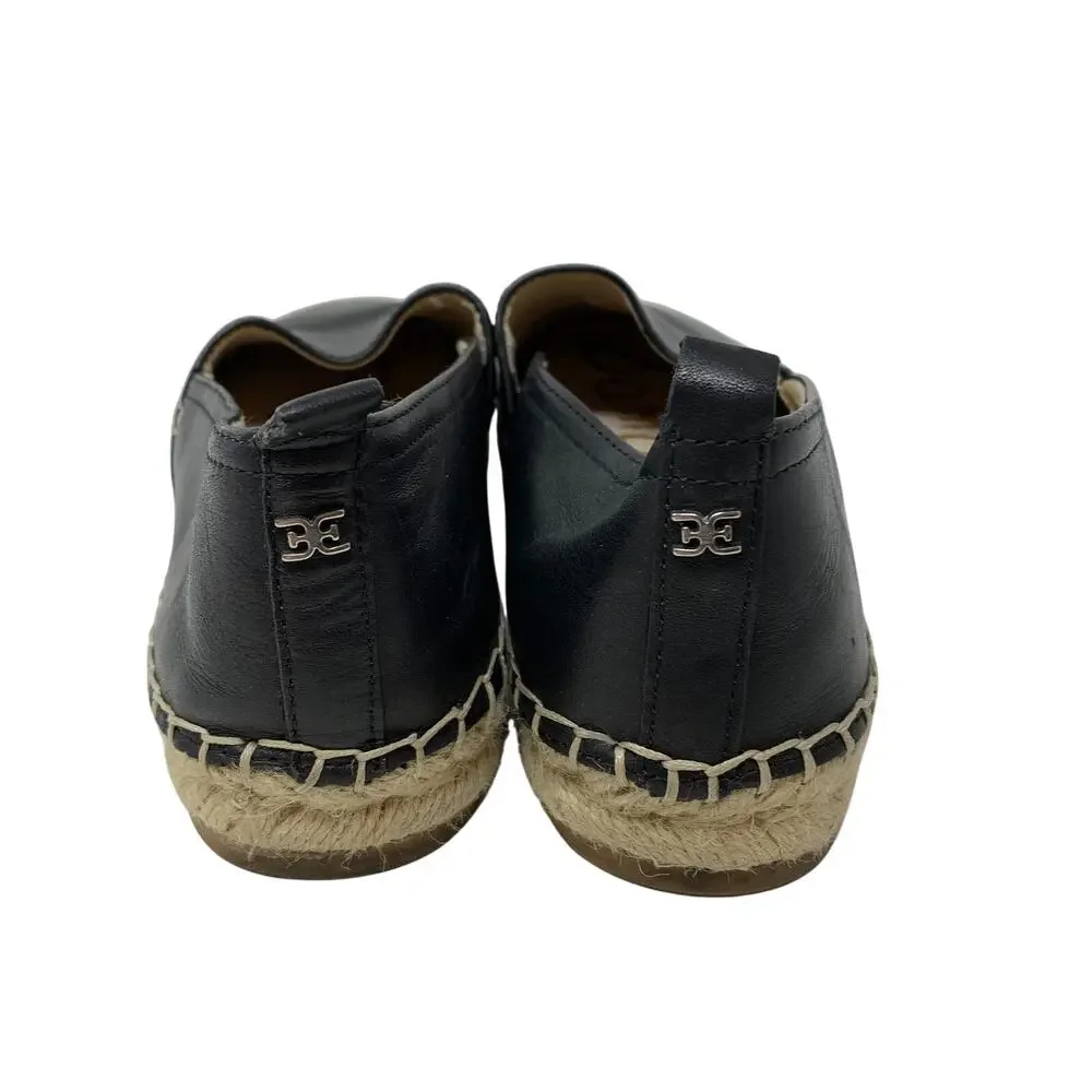 Sam Edelman Khloe Espadrille Slip On Flats Womens Size 7 Black Leather